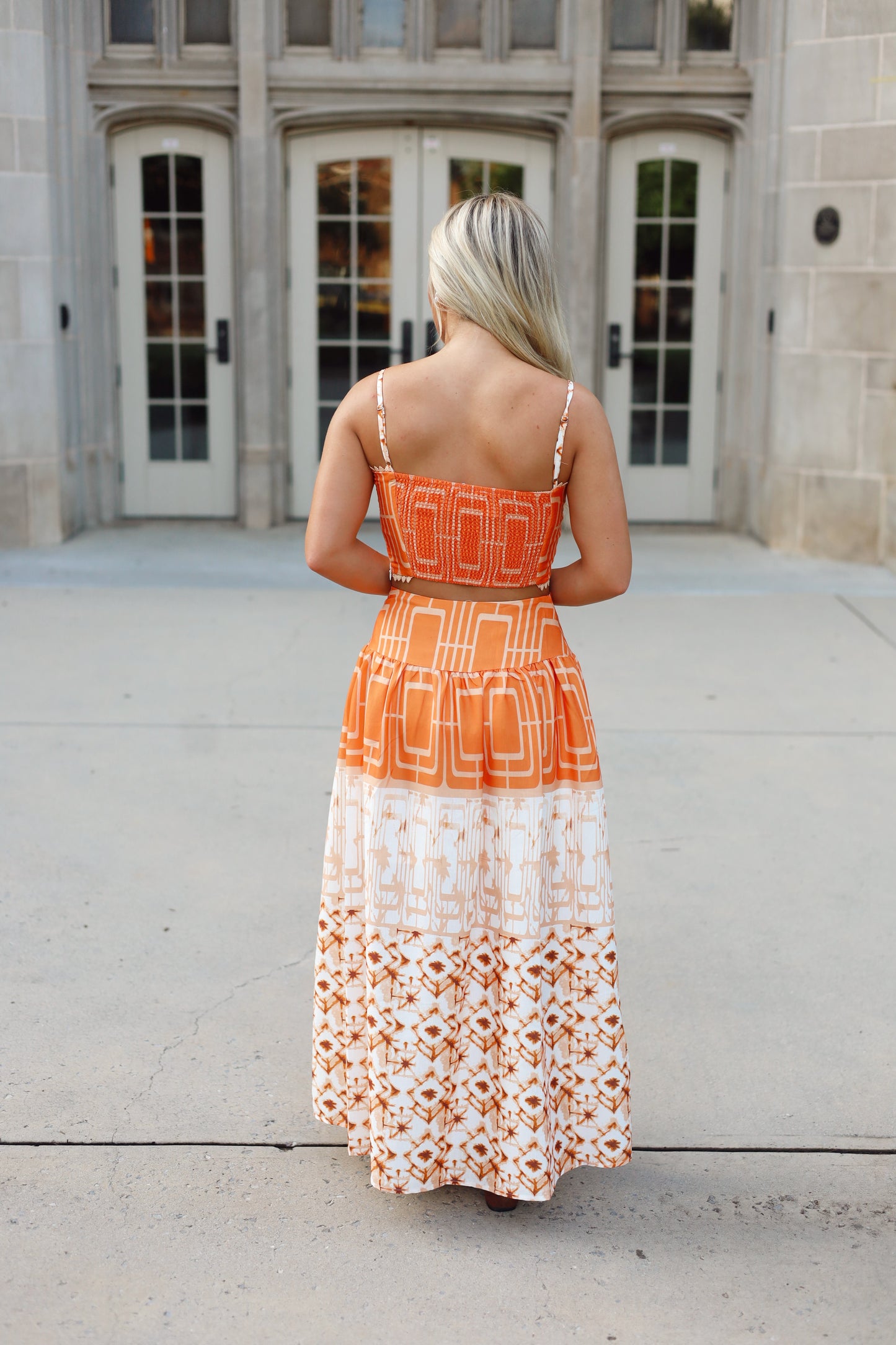 Big Orange Geometric Skirt Set