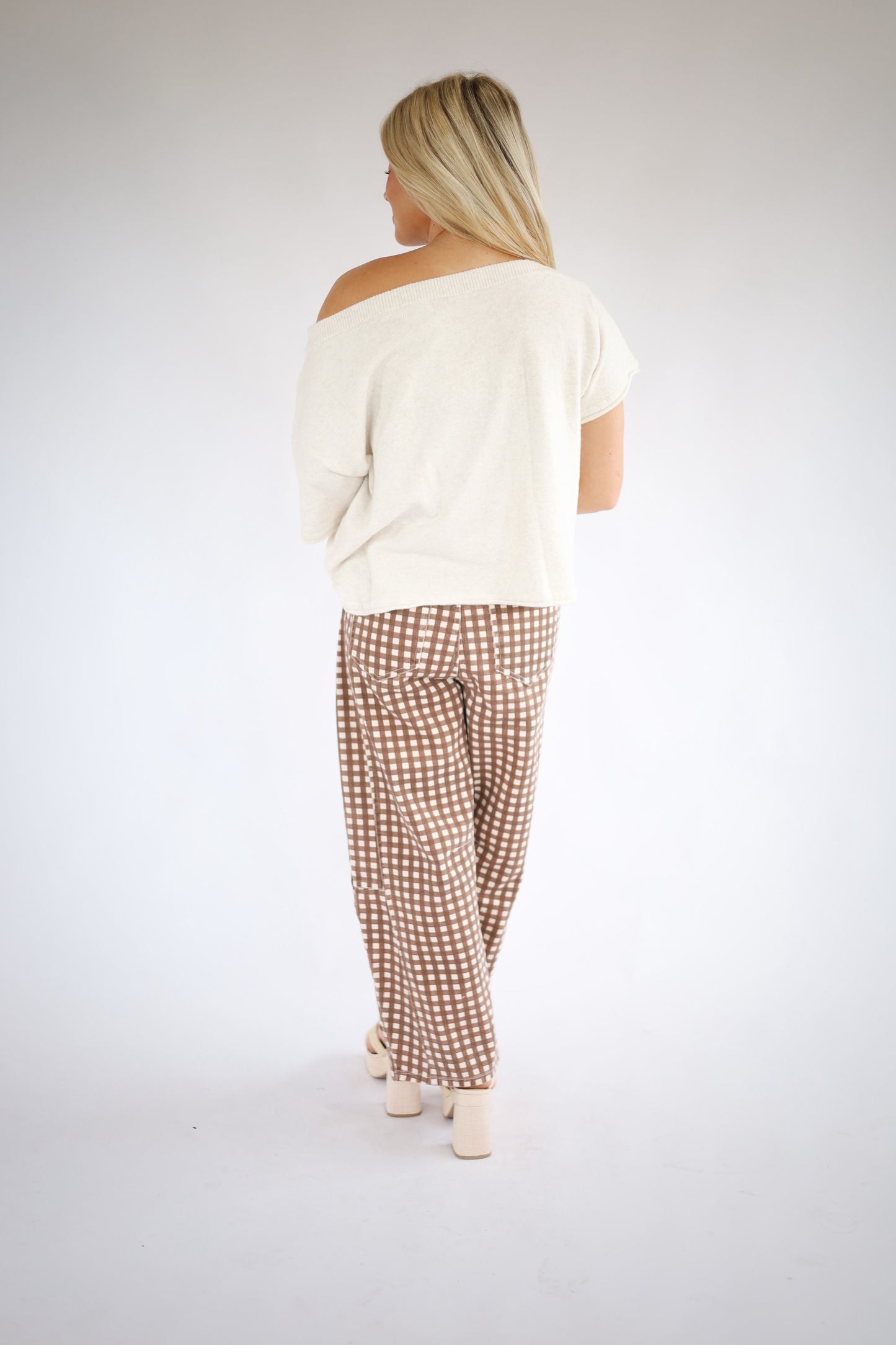 Washed Gingham Barrel Pants
