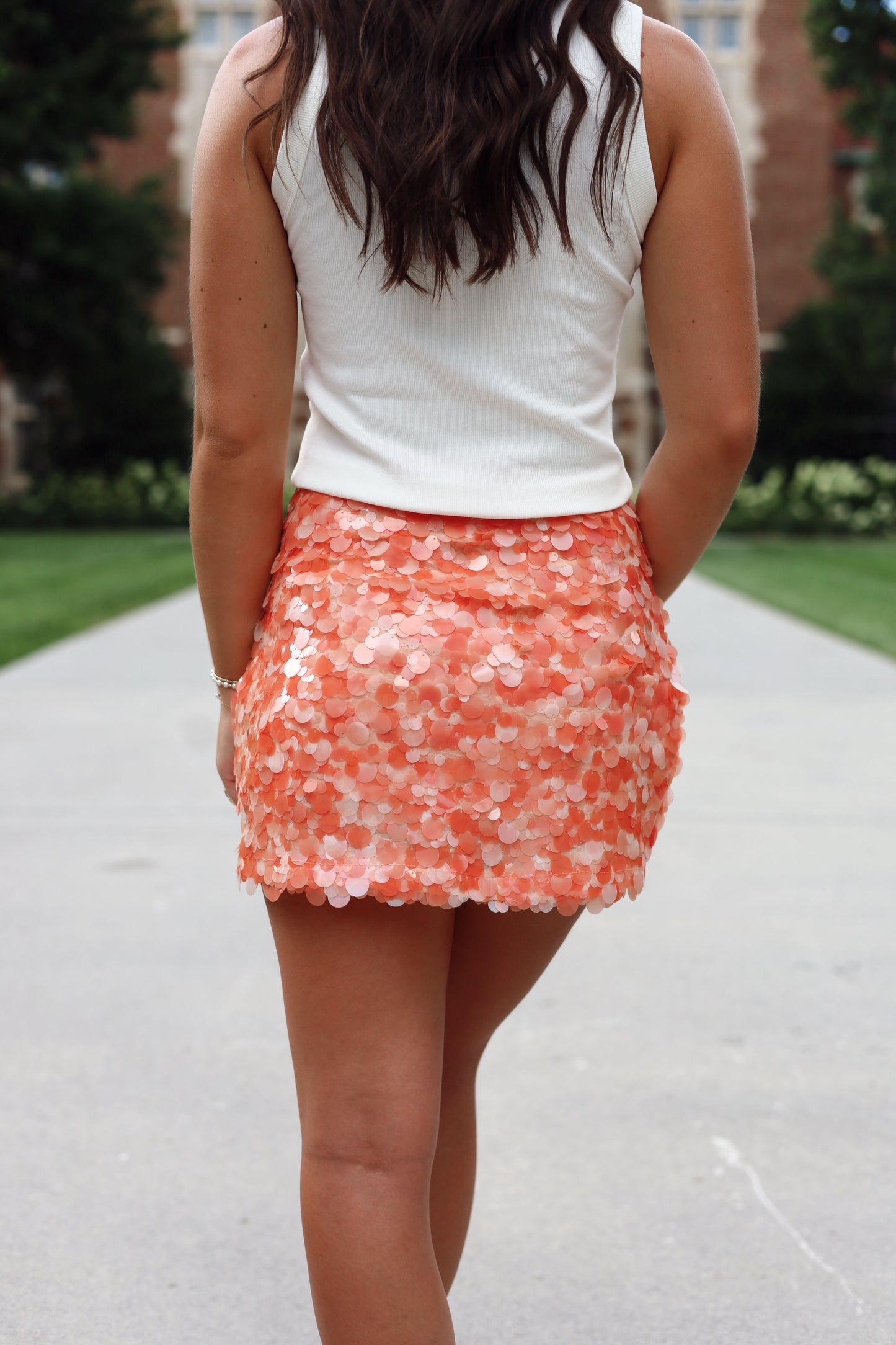 Orange Sequin Mini Skirt