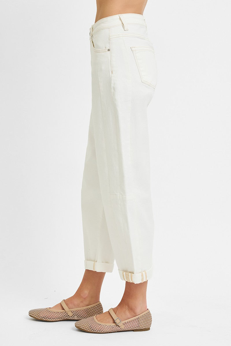 High Rise Barrel Pants- Off White