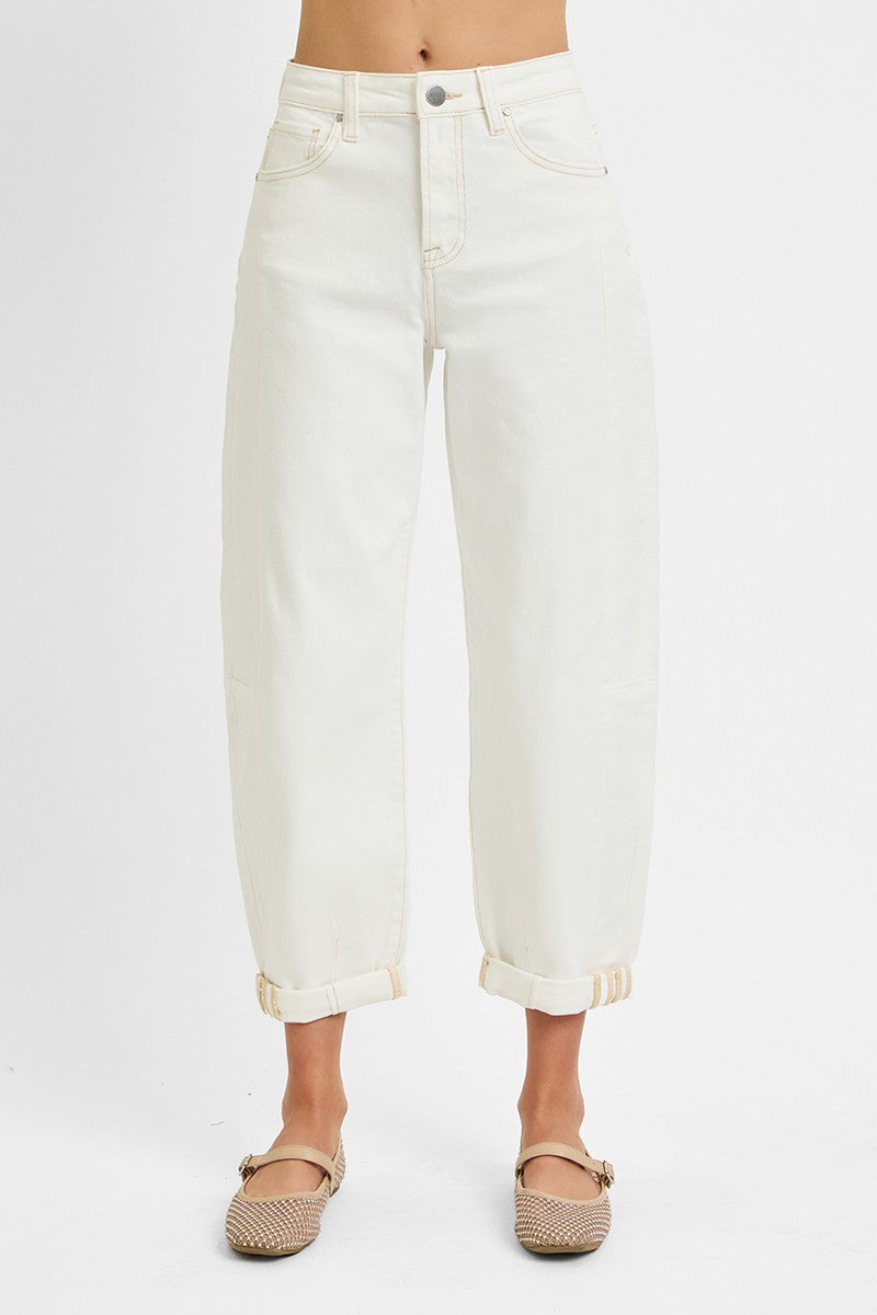 High Rise Barrel Pants- Off White