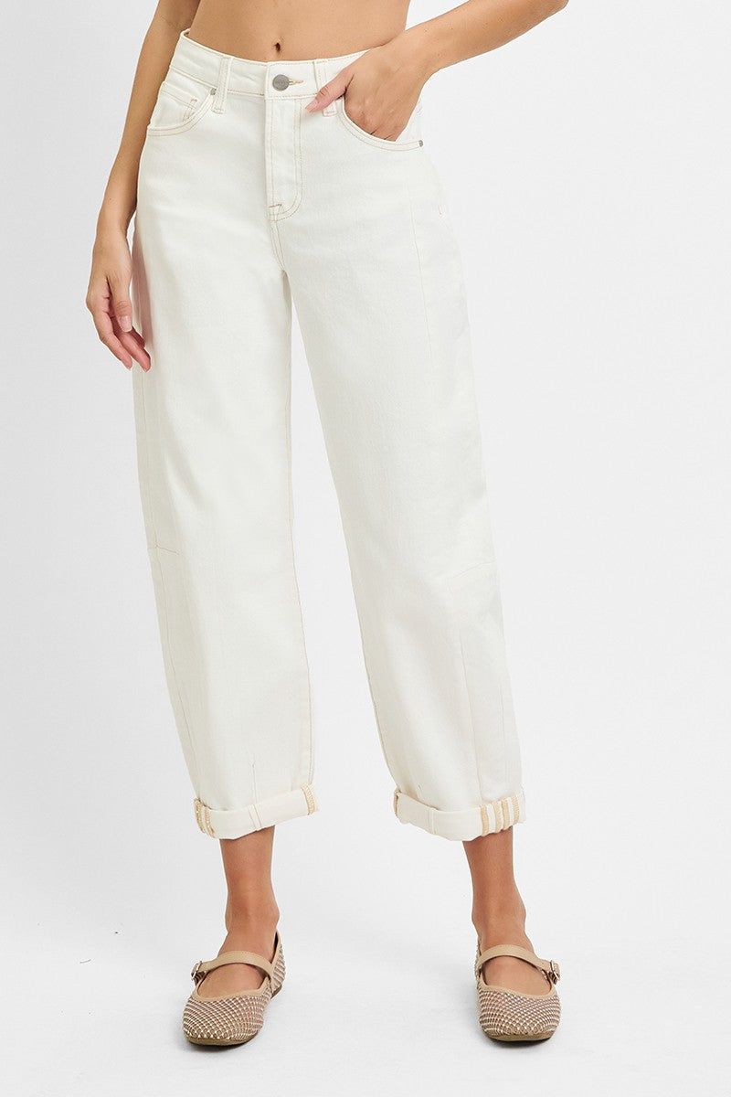 High Rise Barrel Pants- Off White