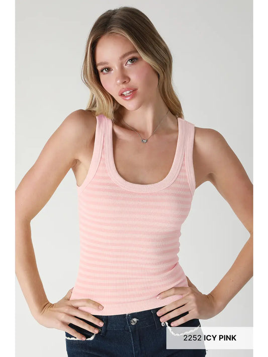 Reversible Stripe Tank- ICY PINK