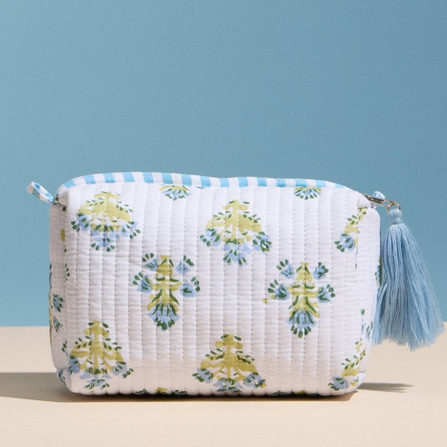 Light Blue Quilted Floral Bag