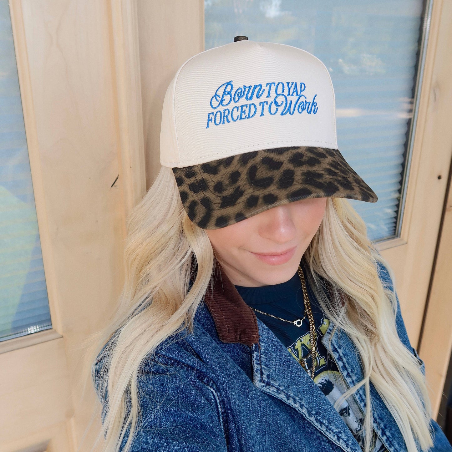 Born To Yap Forced To Work- Leopard Embroidered Hat