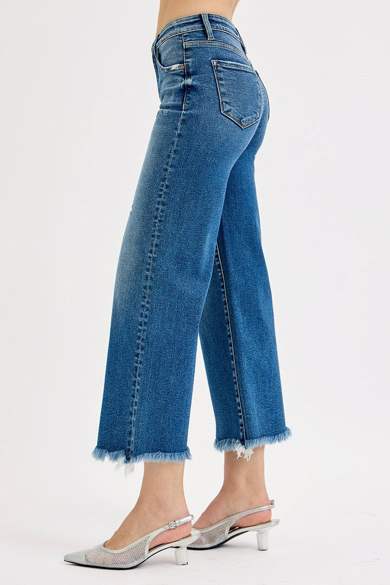 Risen TC Mid Rise Crop Straight Jeans- DARK