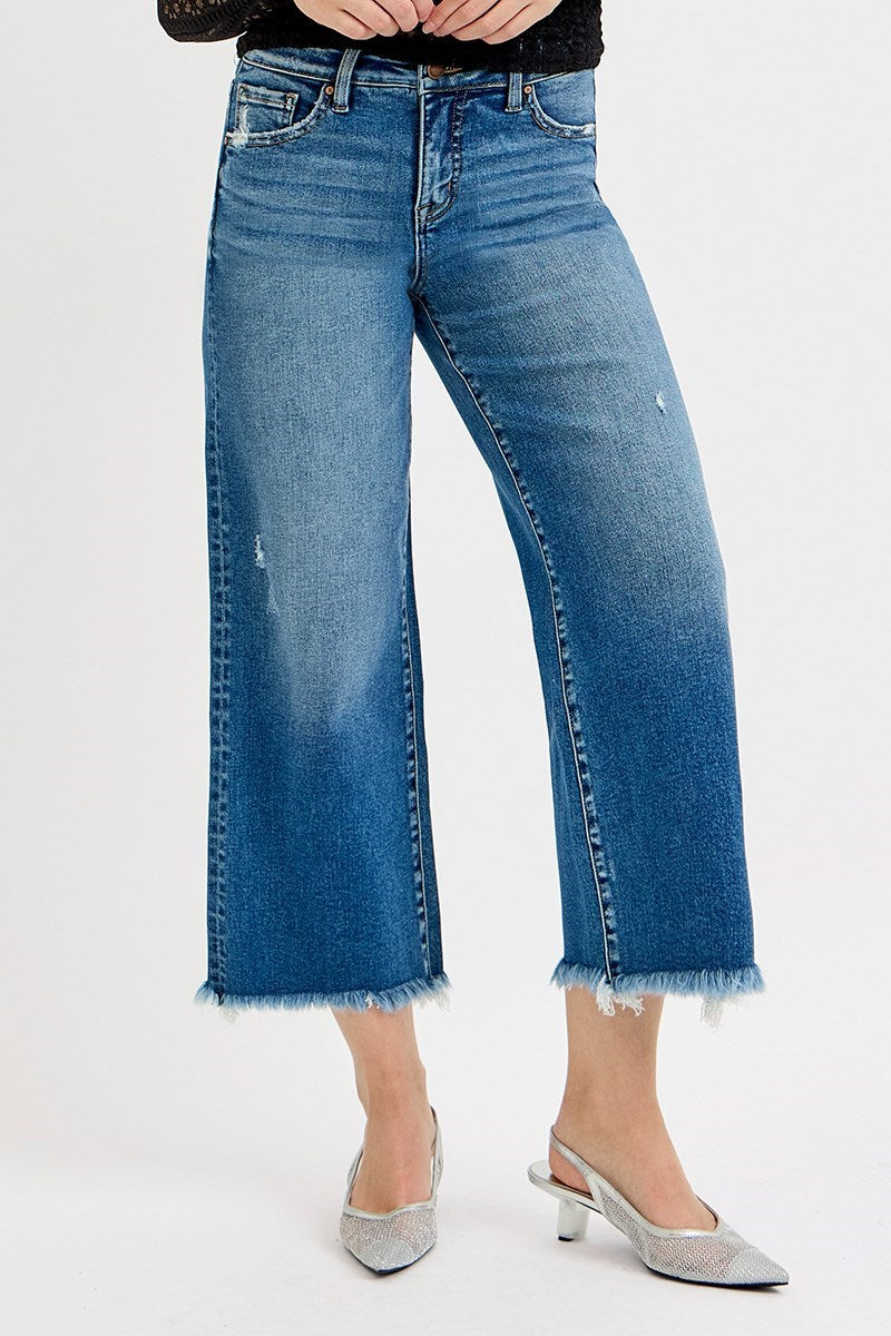 Risen TC Mid Rise Crop Straight Jeans- DARK