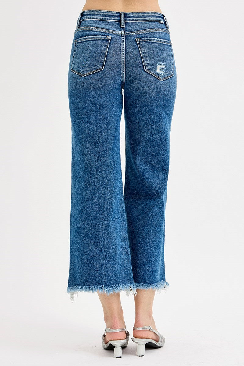 Risen TC Mid Rise Crop Straight Jeans- DARK