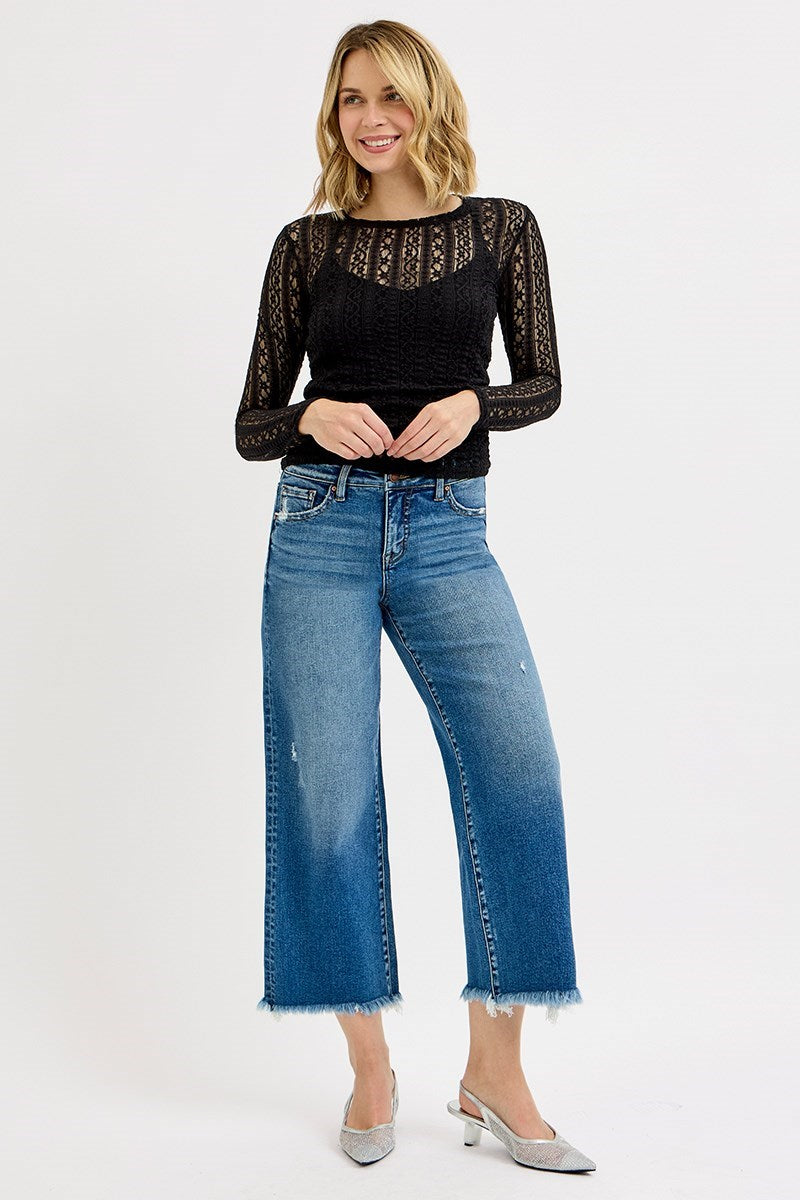 Risen TC Mid Rise Crop Straight Jeans- DARK