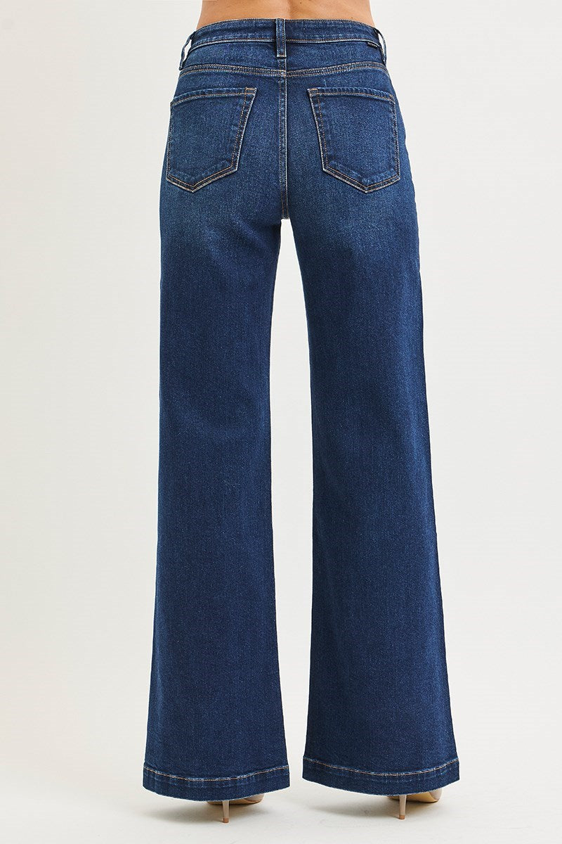 Risen High Rise Wide Leg Jeans