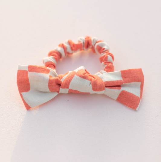 Orange & White Checkered Bow Scrunchie