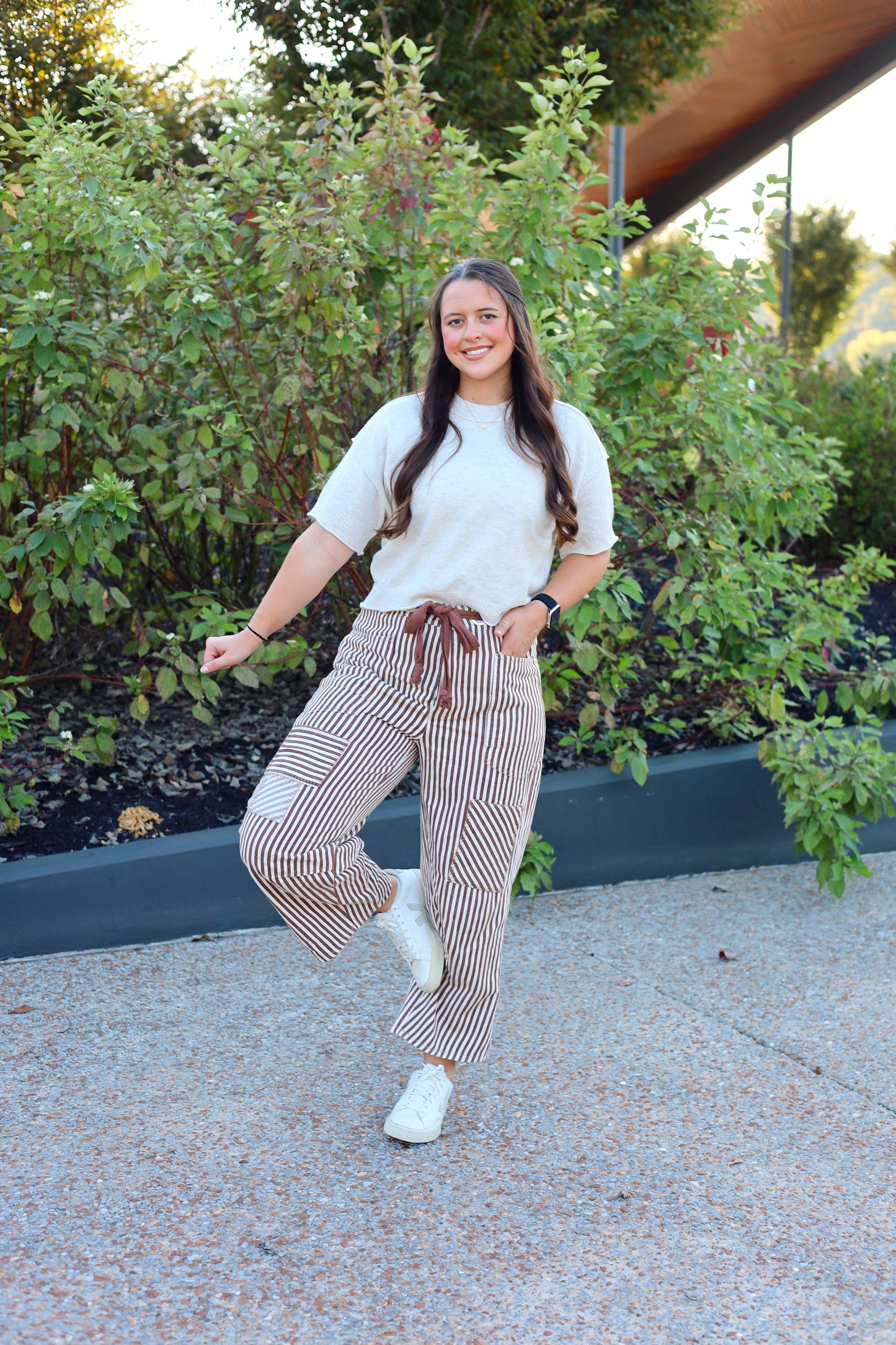 Naomi Stripe Drawstring Barrel Jeans