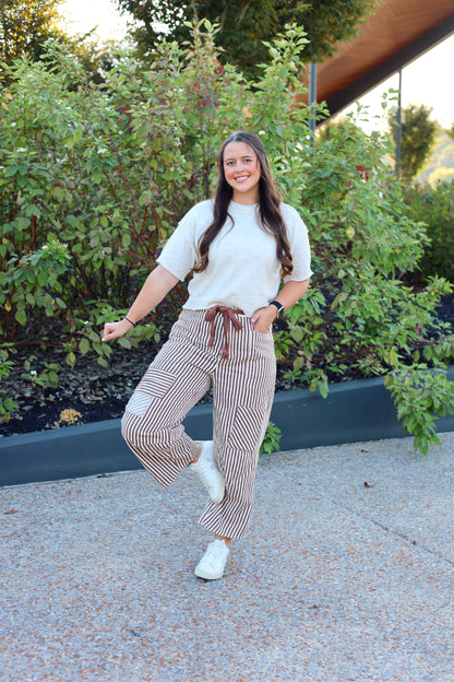 Naomi Stripe Drawstring Barrel Jeans
