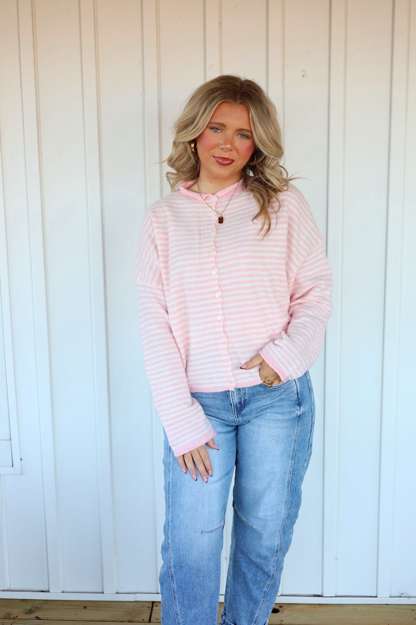 Piper Cardigan- Pink Stripe