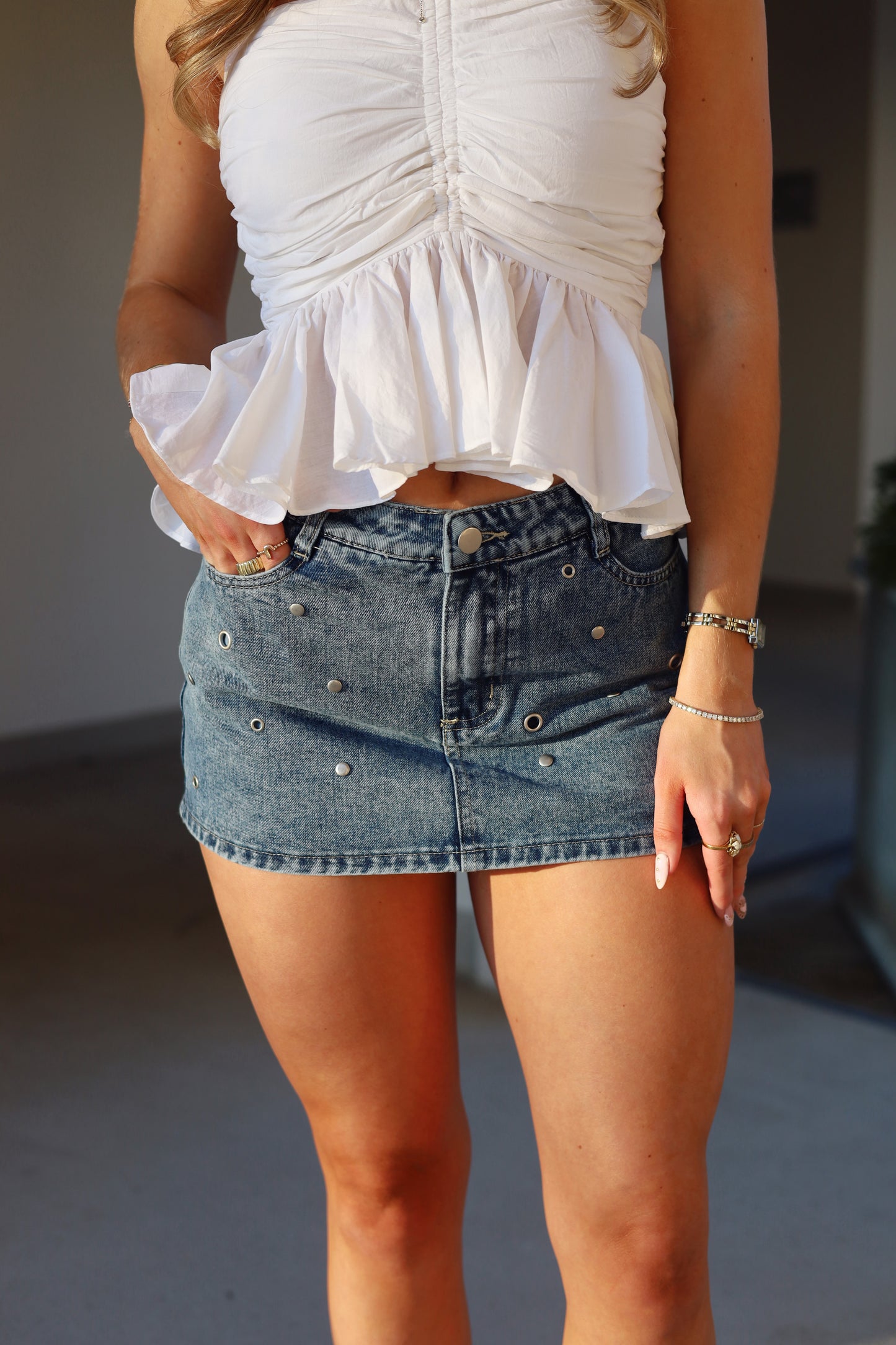 Celeste Denim Studded Skort