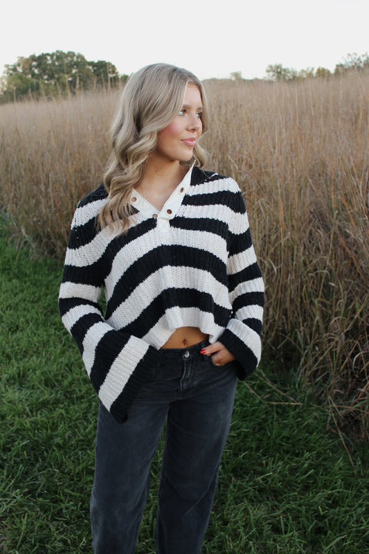 Striped Bell Sleeve Sweater Top