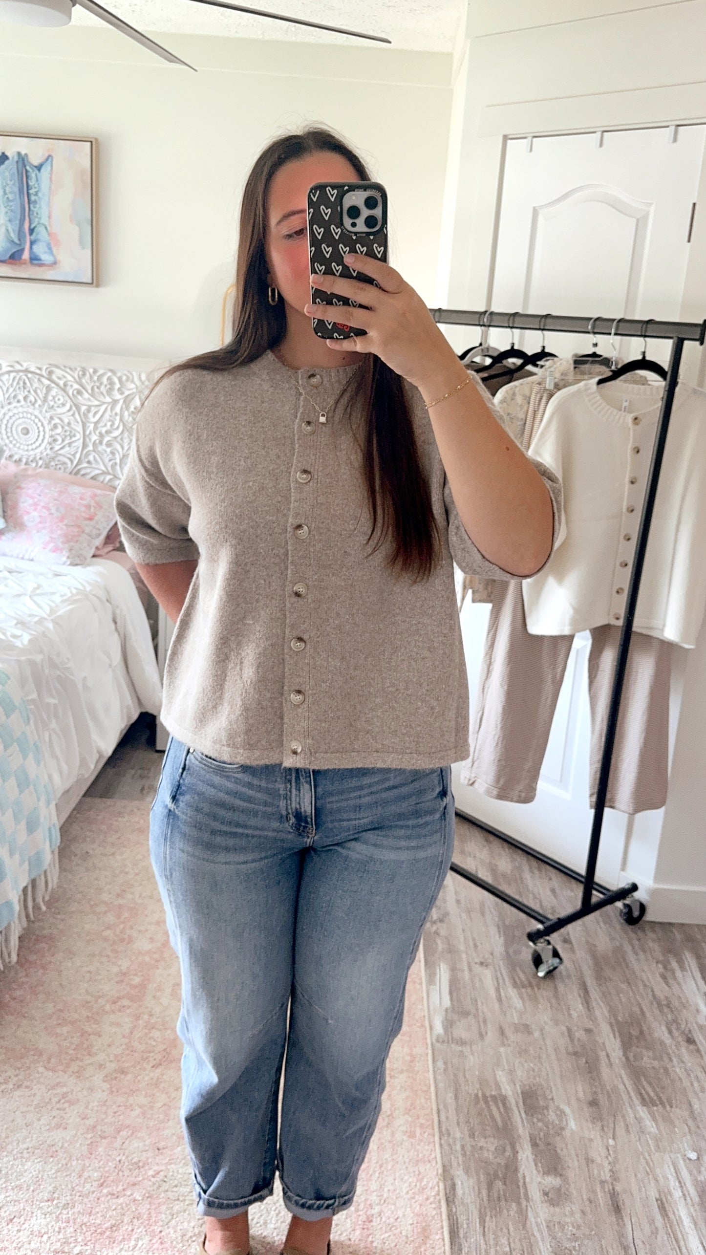 Addison Button Sweater- MOCHA