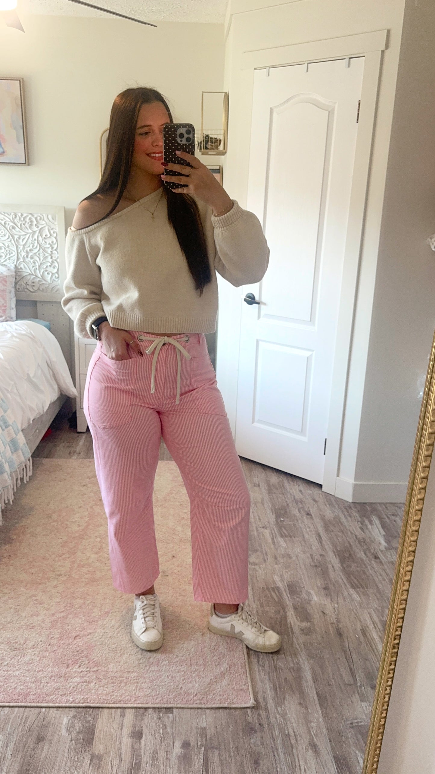 Poppi Barrel Pants- Pink Stripe