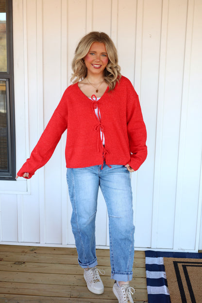 Nora Tie Sweater- Red