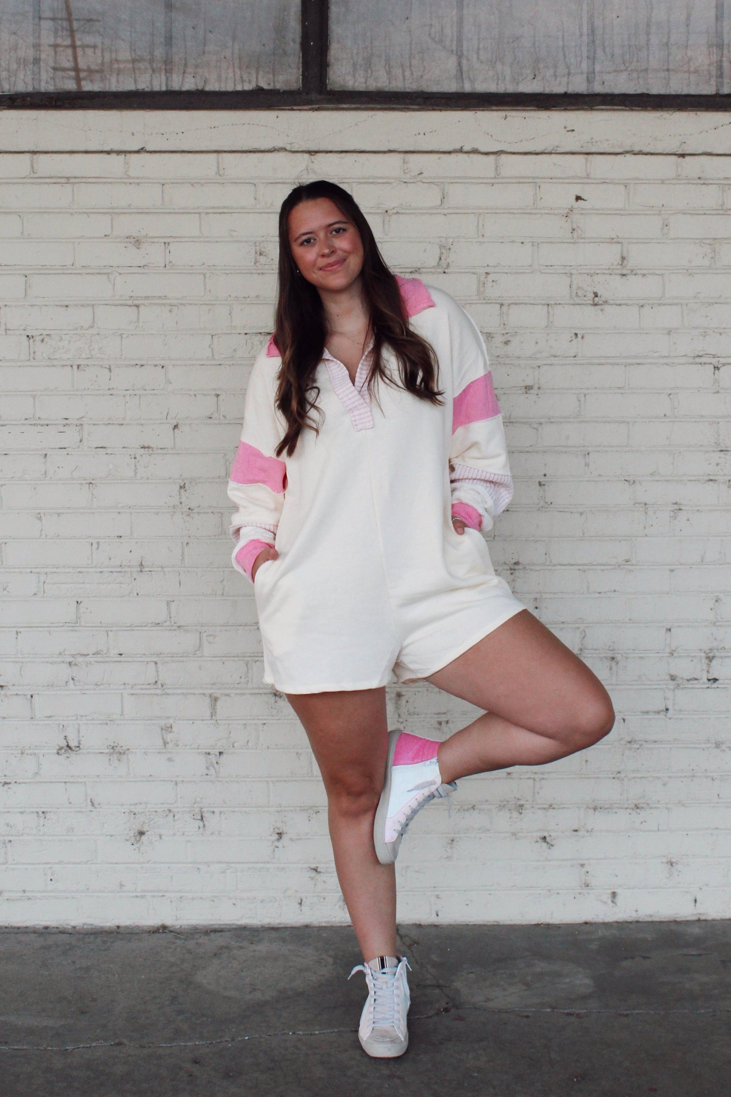 Runaway Romper-Cream/Pink