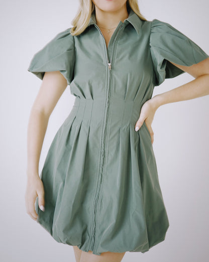 Sabrina Zip-Up Puff Sleeve Dress