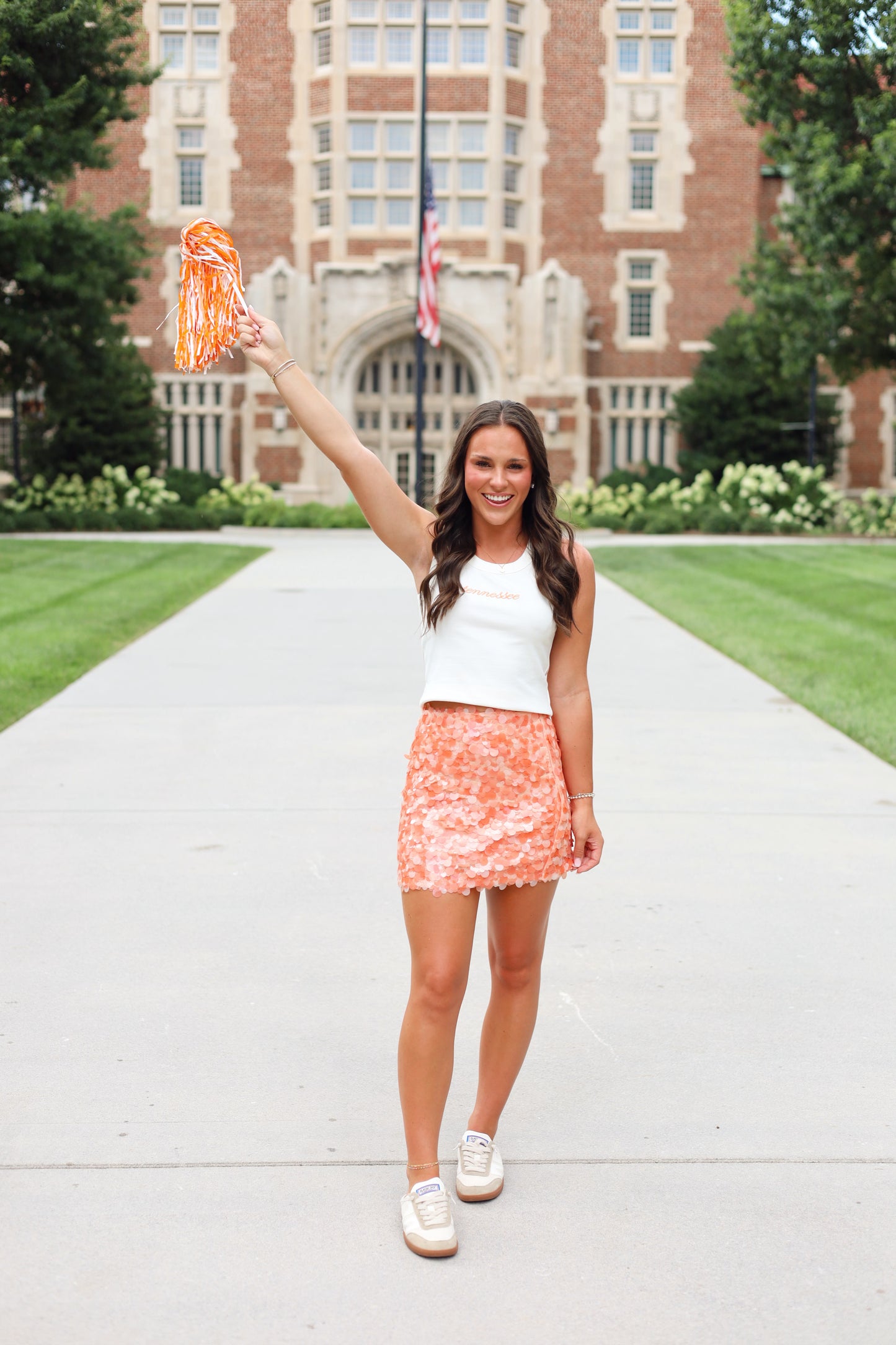 Orange Sequin Mini Skirt