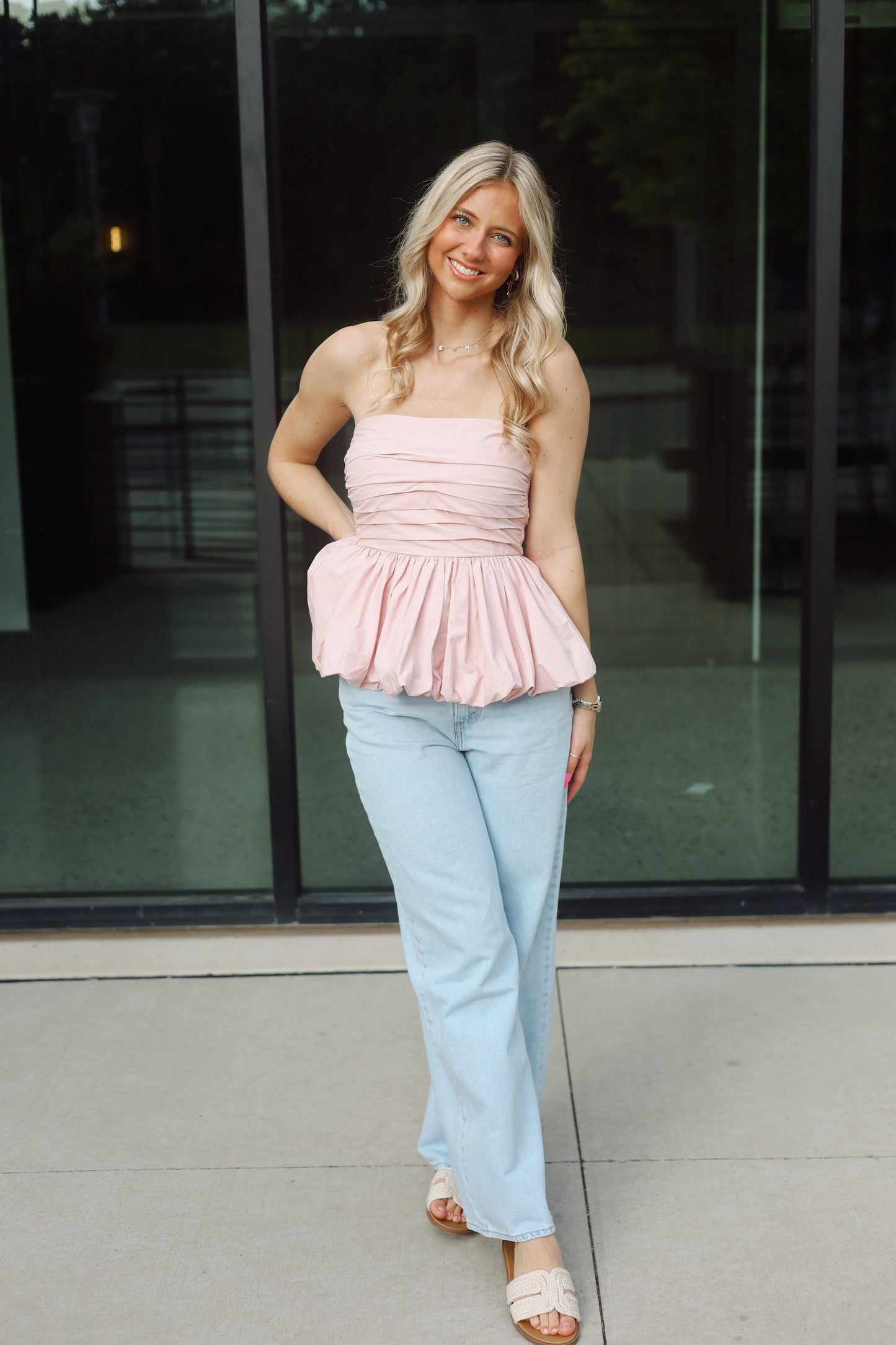 Paige Bubble Hem Blouse- Pink