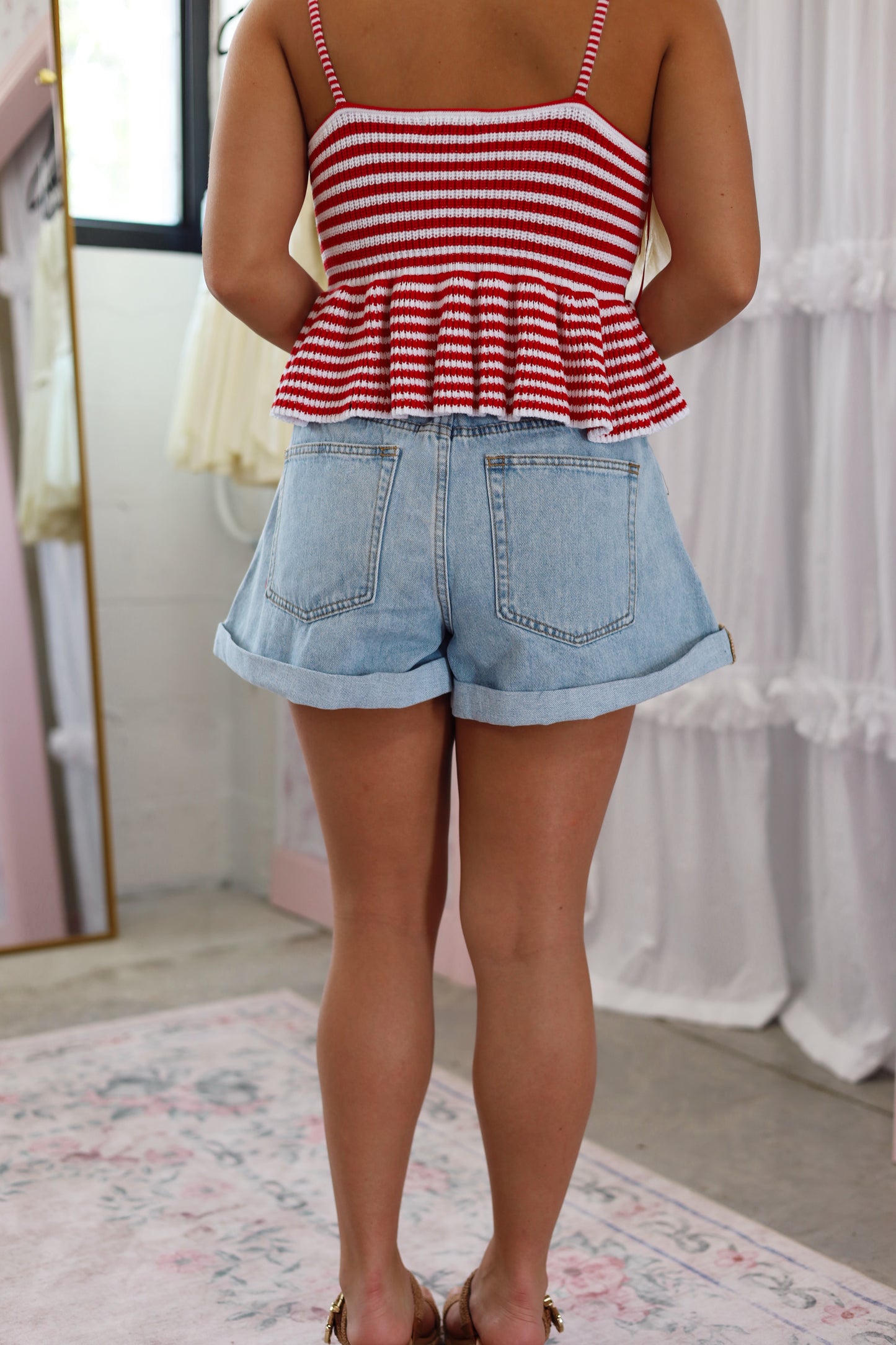 Pleat Cuffed Denim Shorts