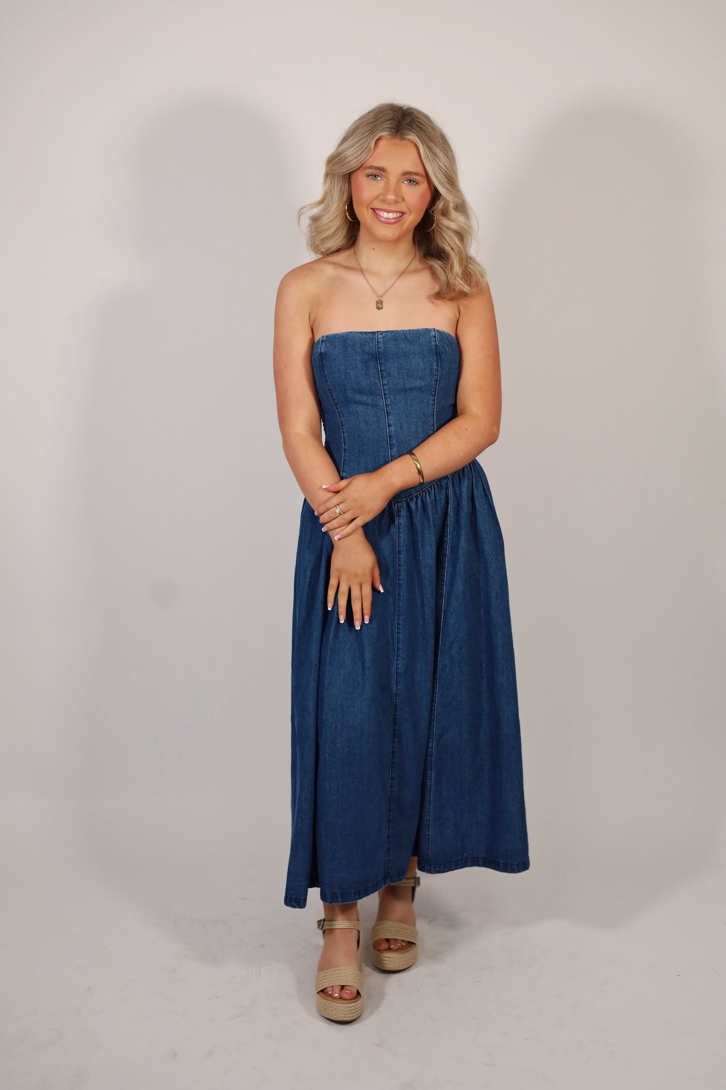Rowan Strapless Denim Dress