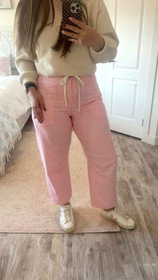 Poppi Barrel Pants- Pink Stripe