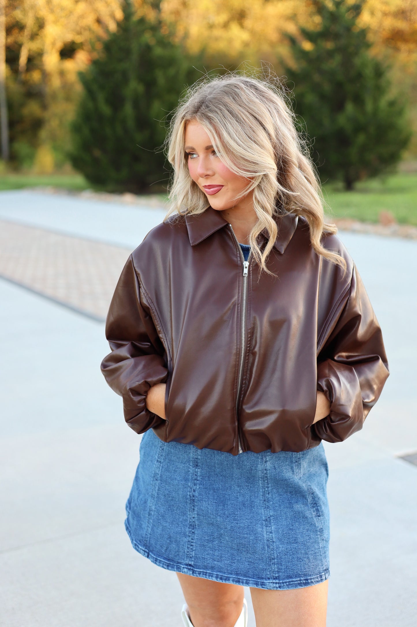 Bri Cropped Brown Leather Jacket