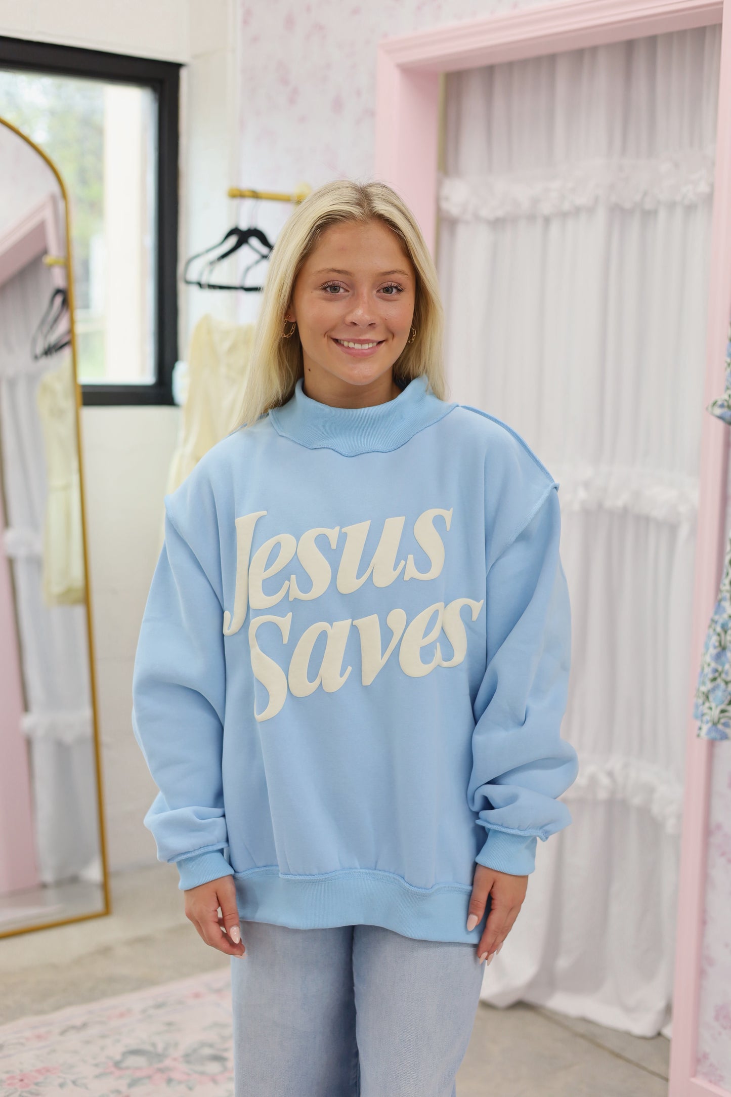 Jesus Saves Mock Neck Sweatshirt