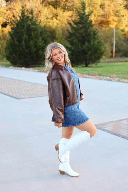 Bri Cropped Brown Leather Jacket