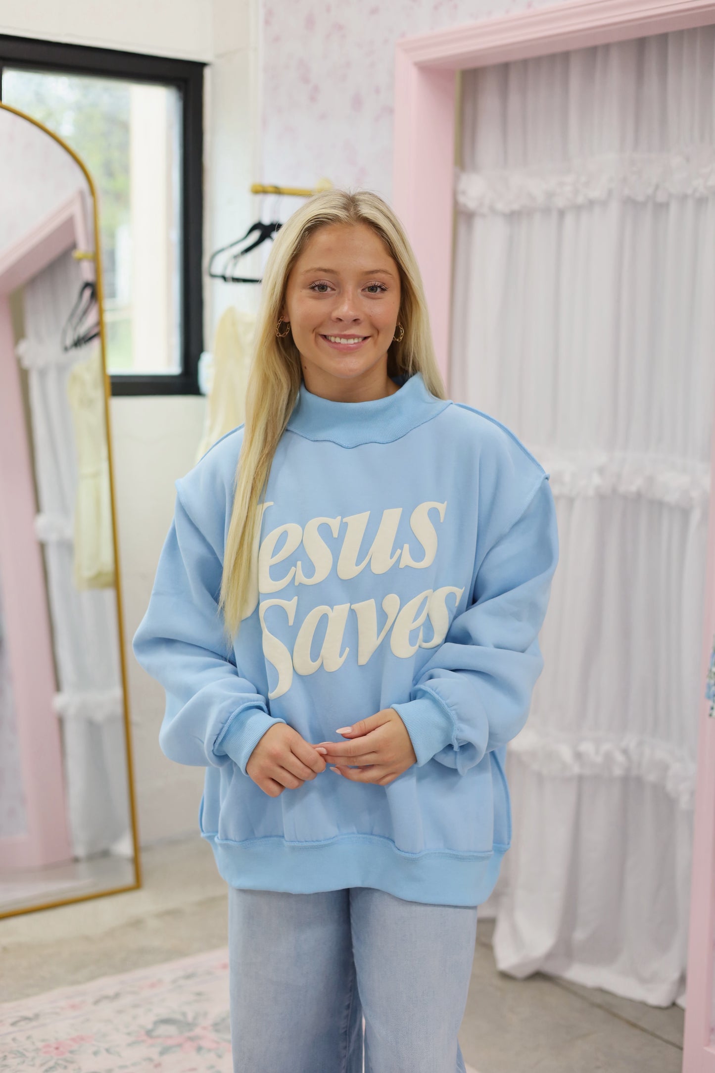 Jesus Saves Mock Neck Sweatshirt