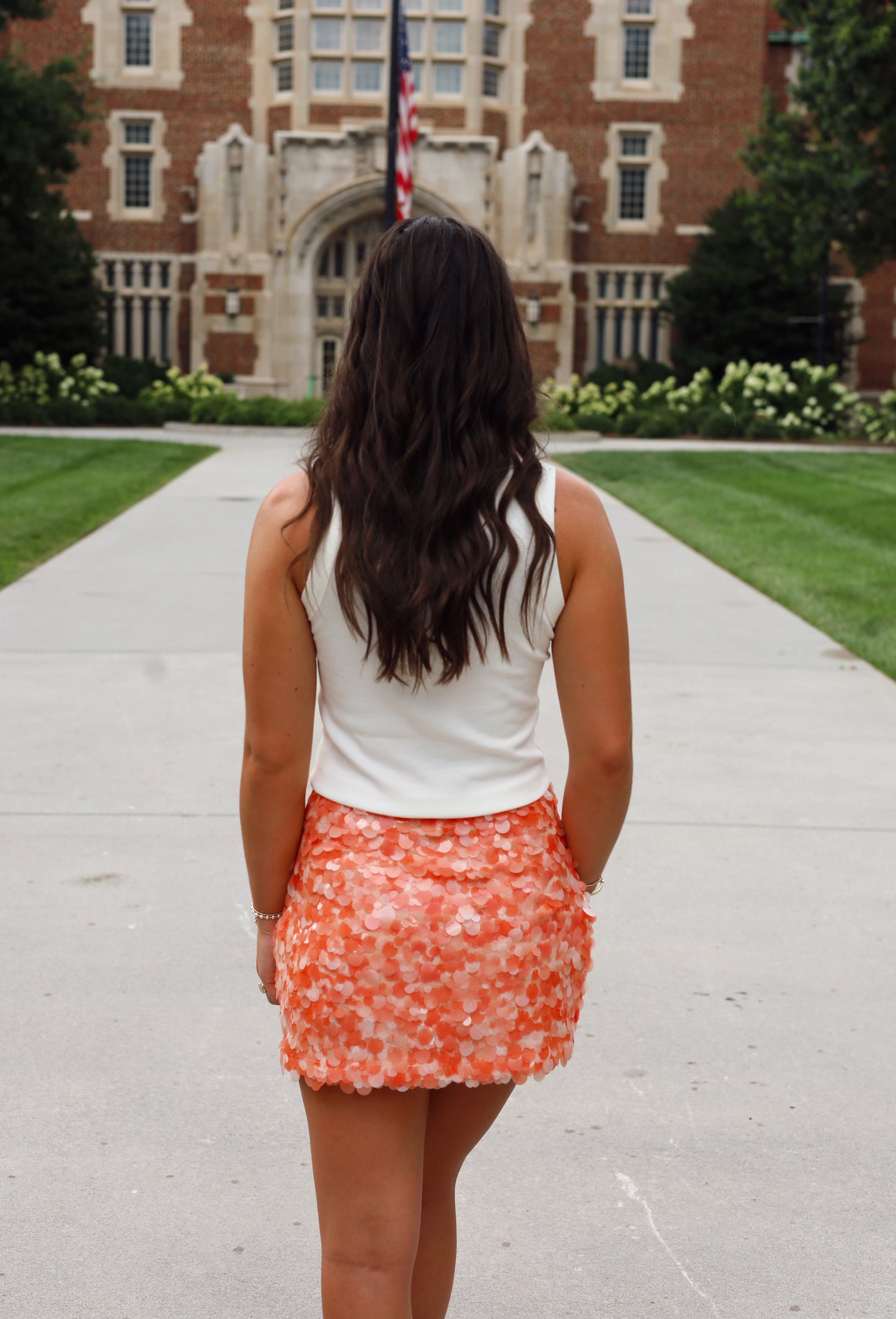 Orange Sequin Mini Skirt