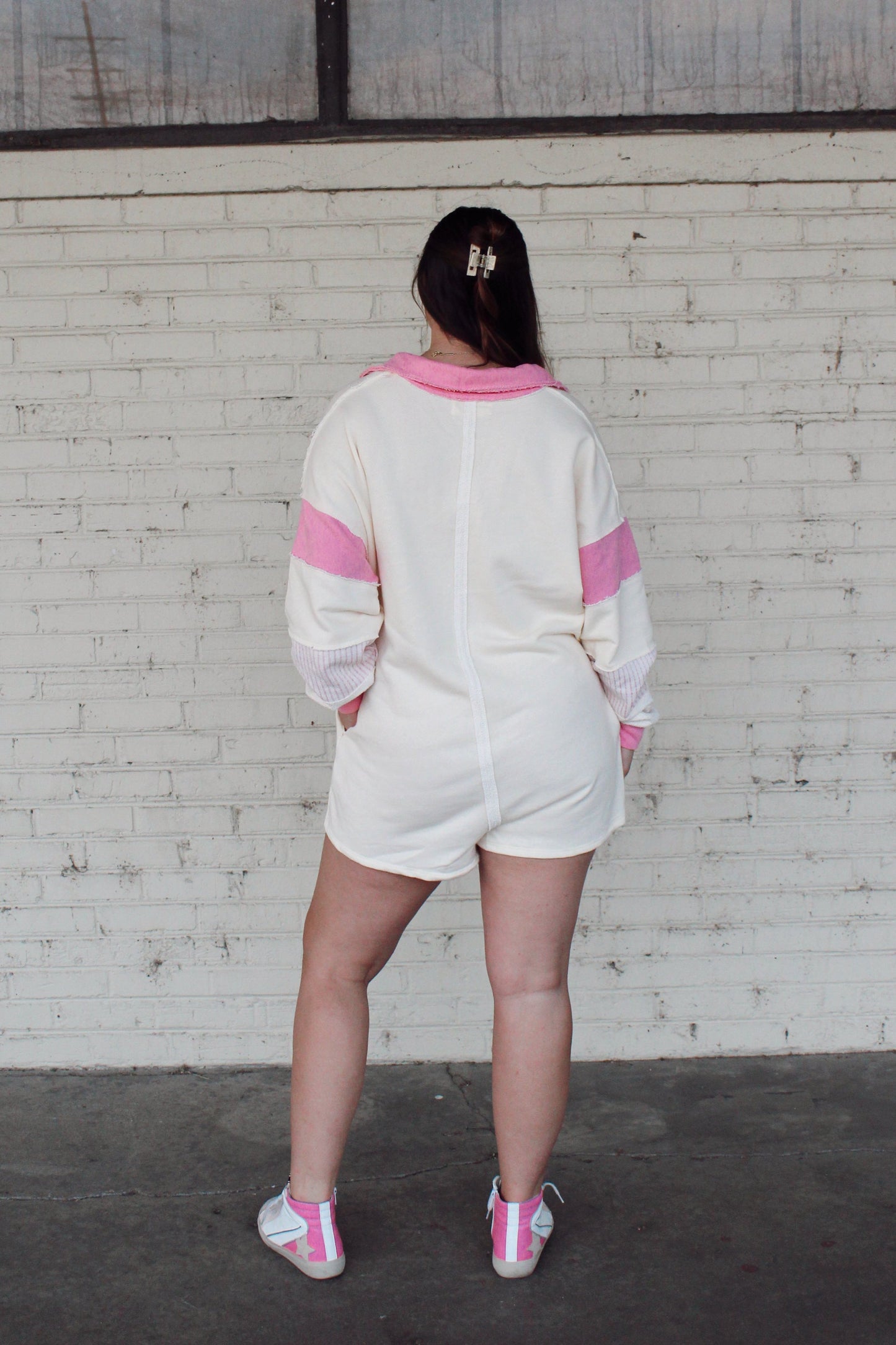 Runaway Romper-Cream/Pink