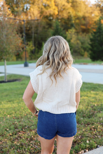 Sleeveless Cropped Turtleneck Knit Sweater Top