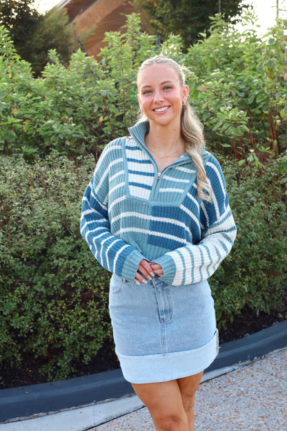 Kaira 3/4 Zip Stripe Sweater