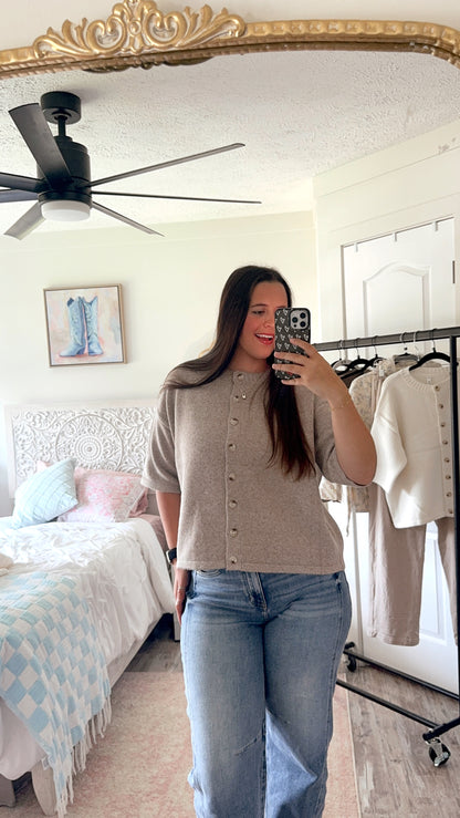 Addison Button Sweater- MOCHA