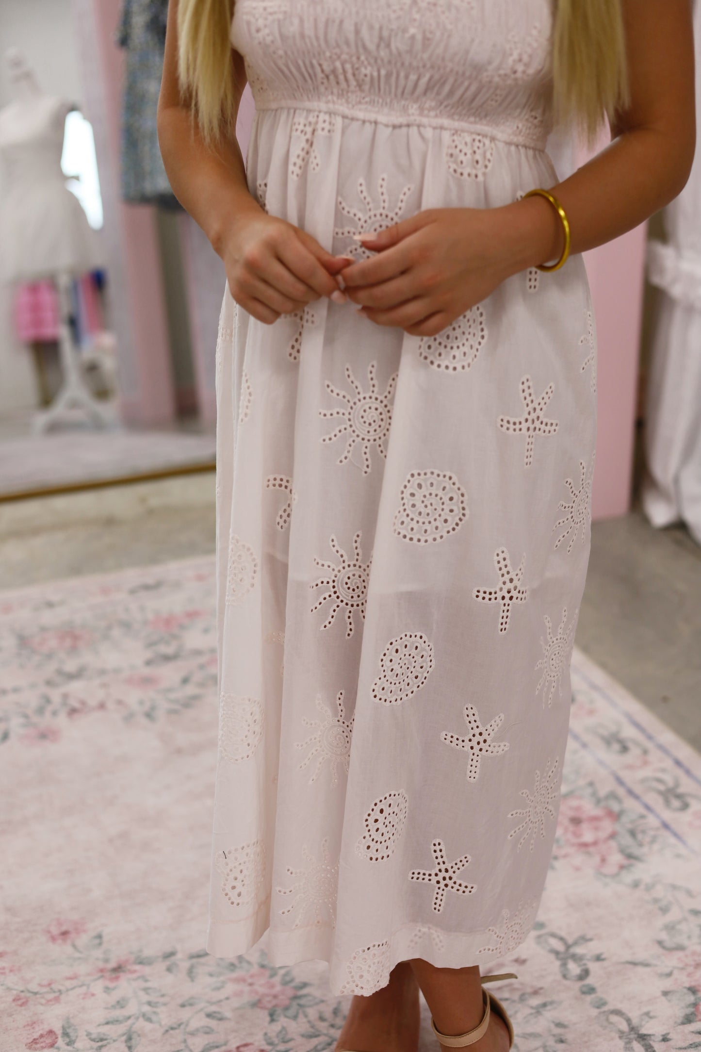 Shell Eyelet Midi Dress