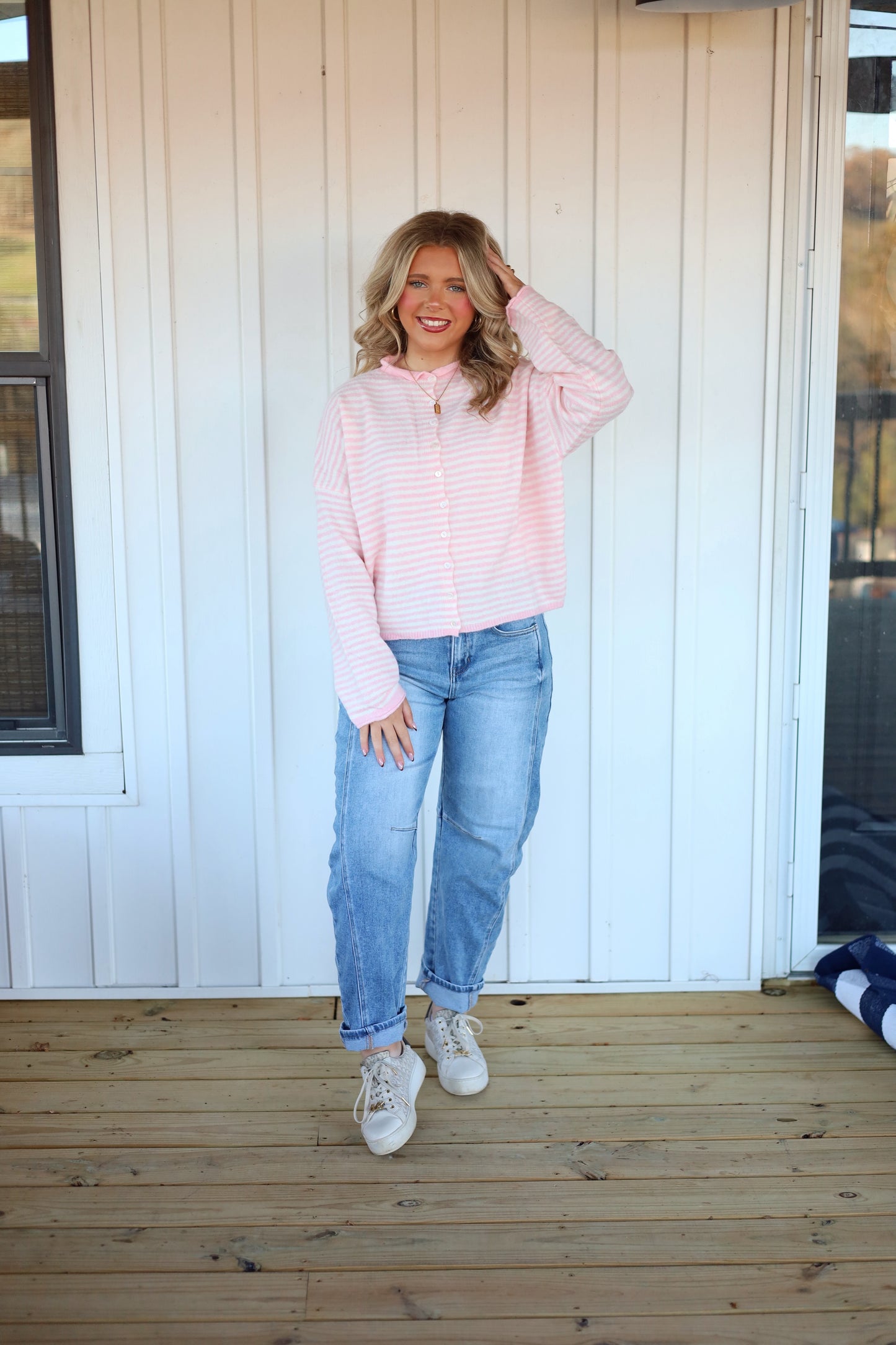 Piper Cardigan- Pink Stripe
