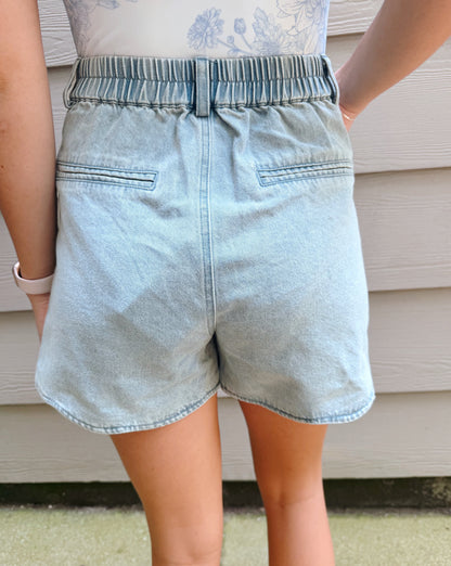 In the Sun Scalloped Jean Shorts