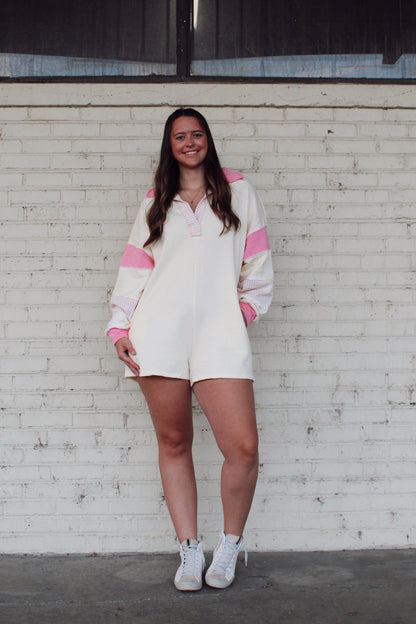 Runaway Romper-Cream/Pink