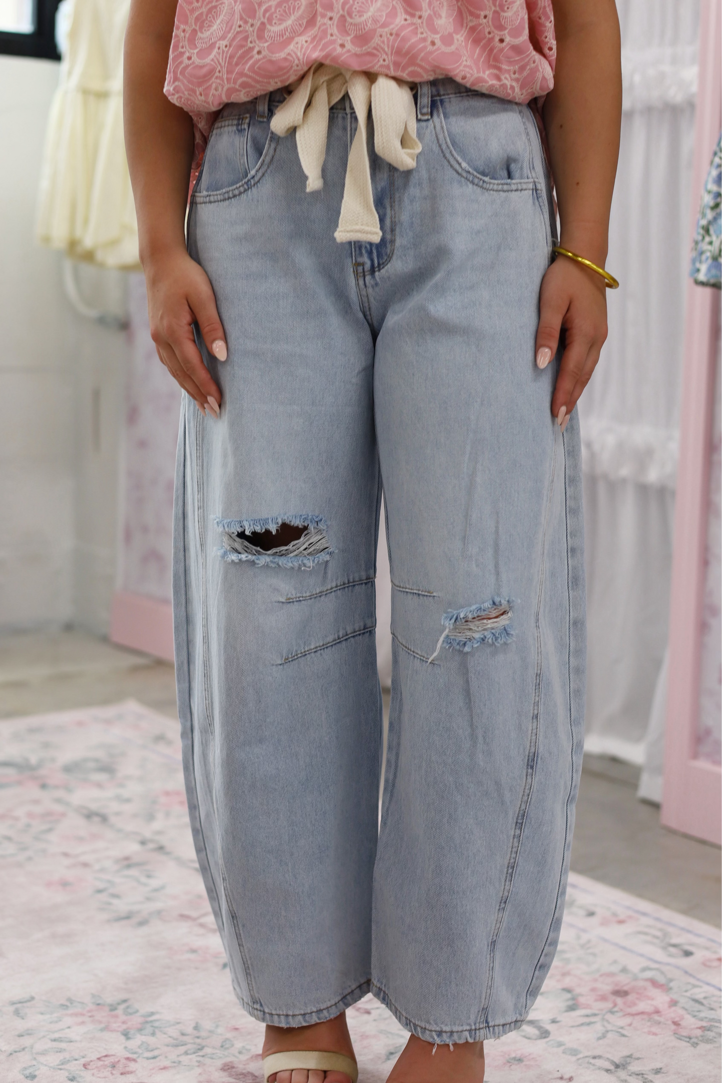 Tie Waist Barrel Jeans