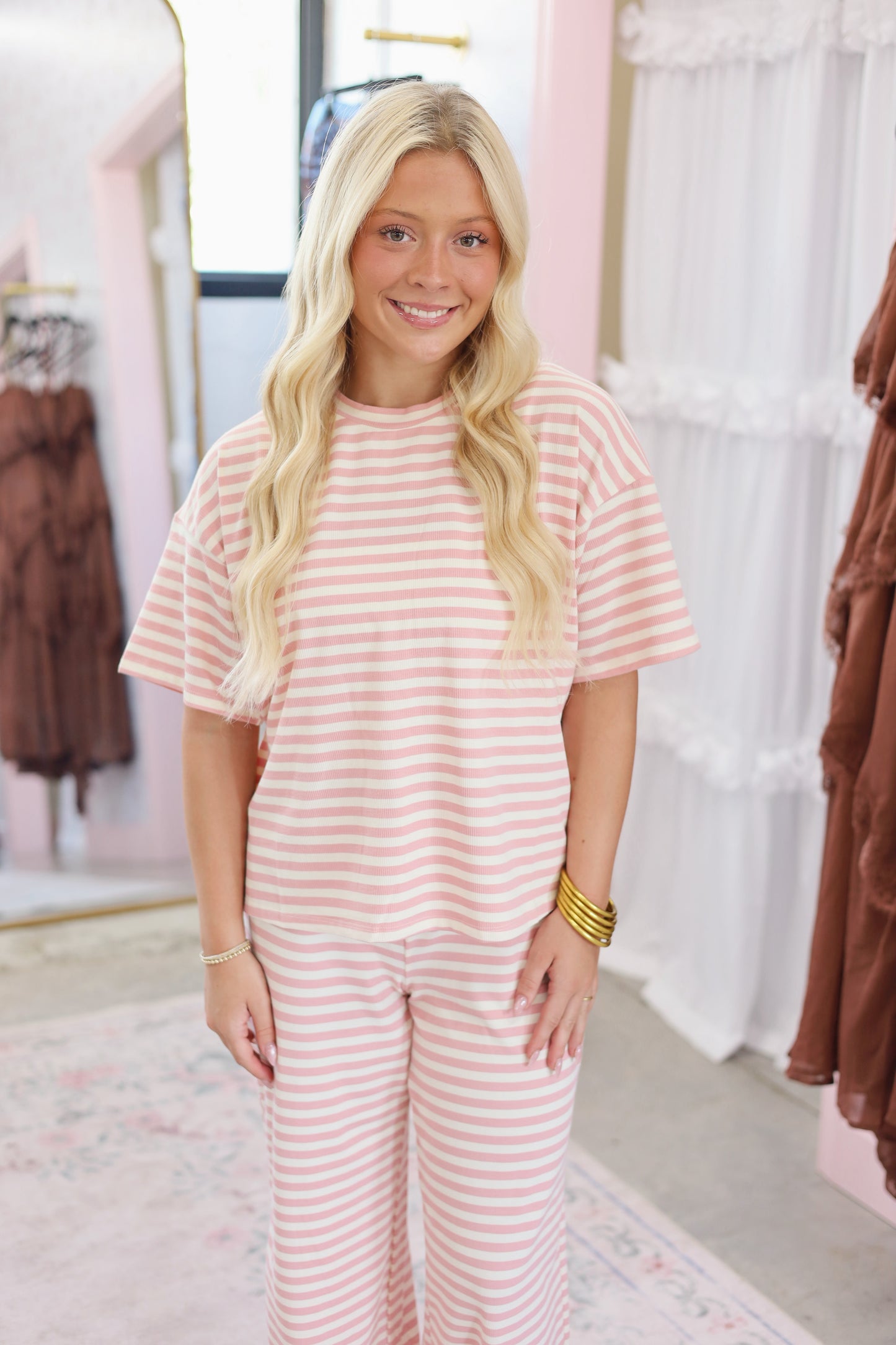 Lena Stripe Top-PINK