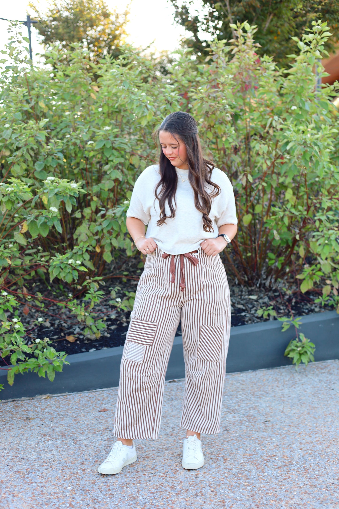 Naomi Stripe Drawstring Barrel Jeans