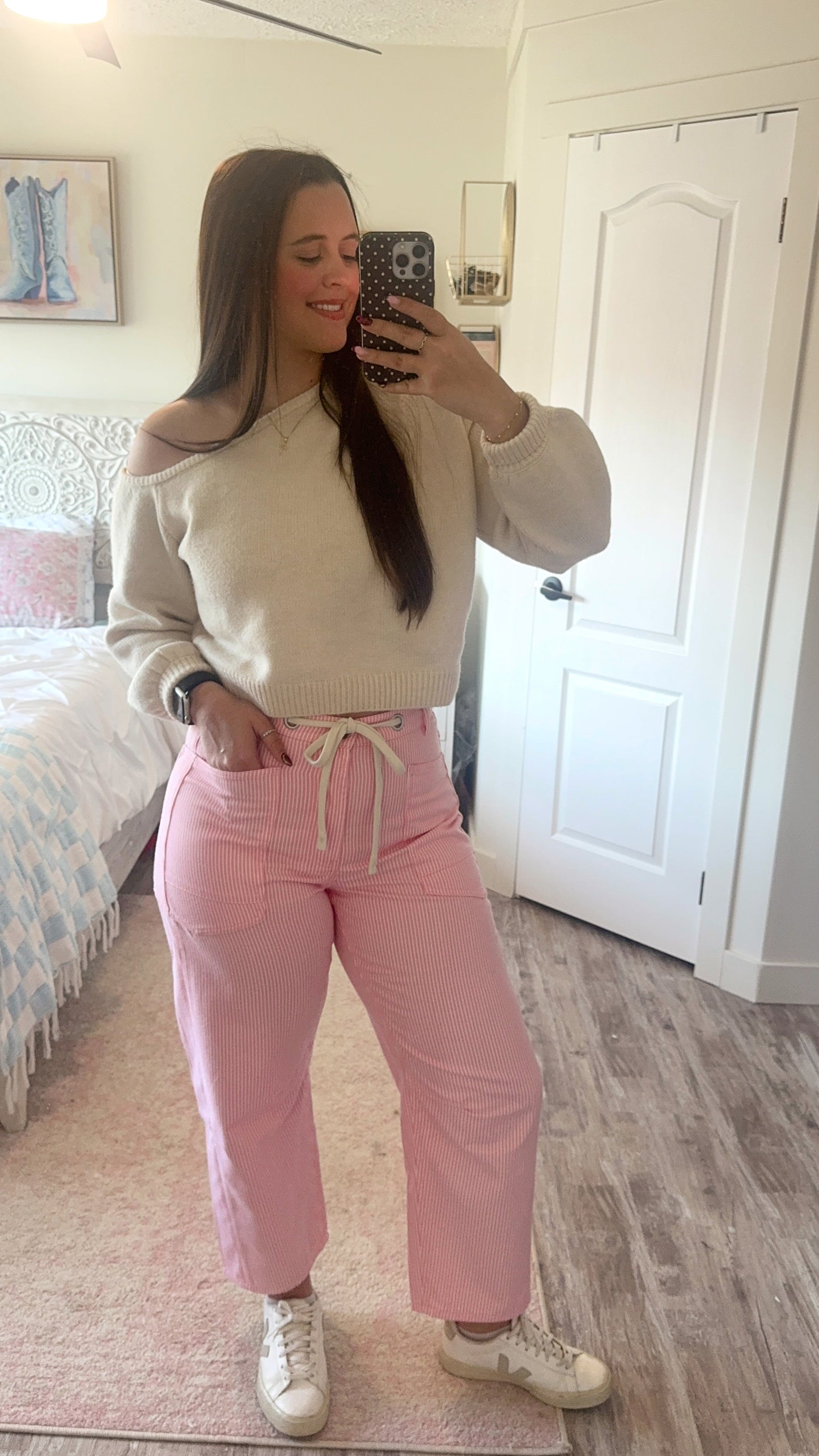 Poppi Barrel Pants- Pink Stripe