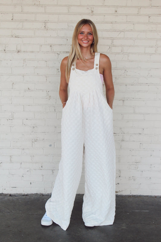 Checker Me Wide Leg Overalls