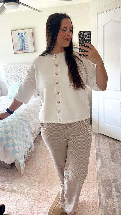 Addison Button Sweater- OFF WHITE