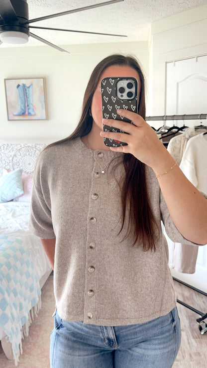 Addison Button Sweater- MOCHA
